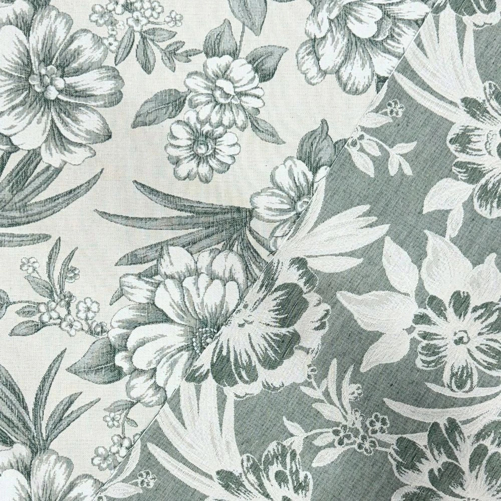 Tissu Jacquard- Fleurs Vert Menthe