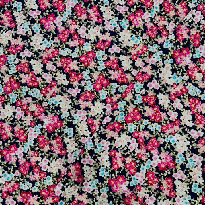 Tissu Coton Japonais - Fleurs de cerisier en fond noir - Biner Pinaton