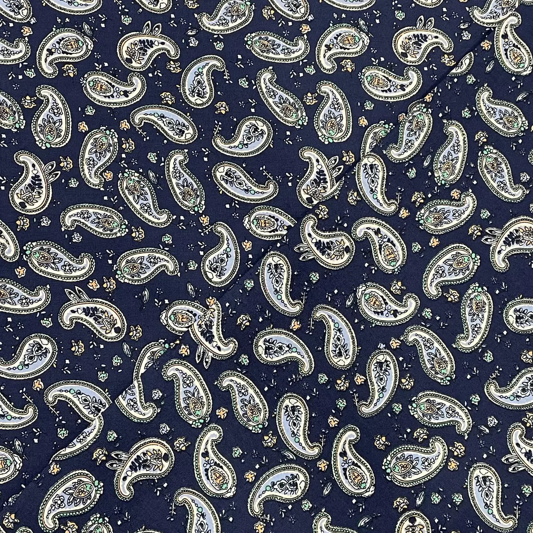 Tissu Coton - Paisley Bleu marine
