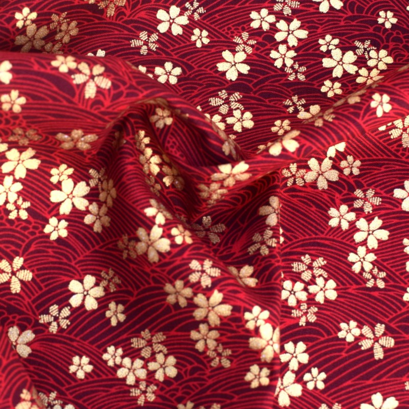 Tissu Coton Japonais - Fleurs de cerisier rouge - Biner Pinaton