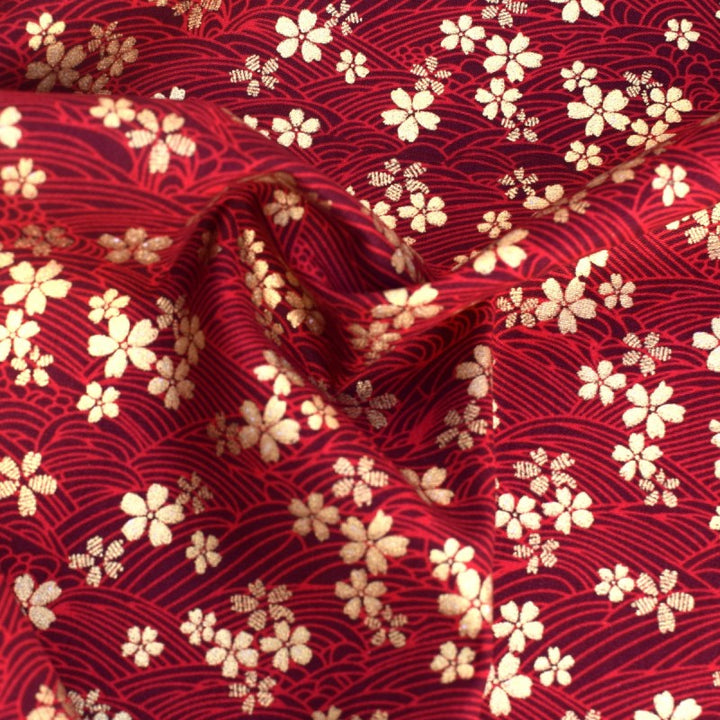 Tissu Coton Japonais - Fleurs de cerisier rouge - Biner Pinaton