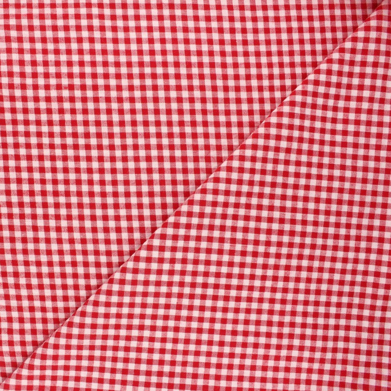 Tissu Coton Popeline - Vichy Carreaux Rouge