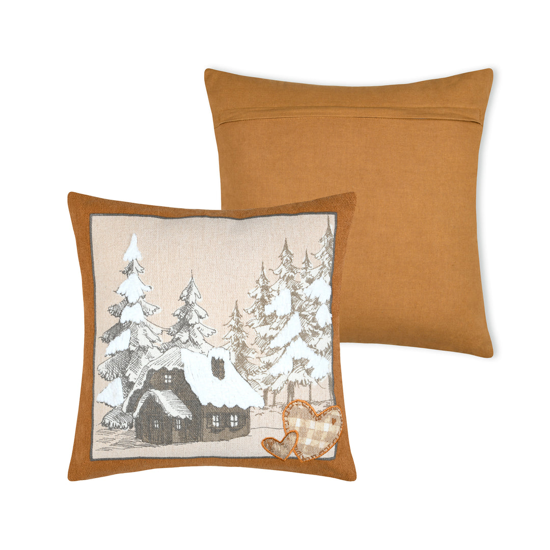 Housse de coussin- Maison avec neige