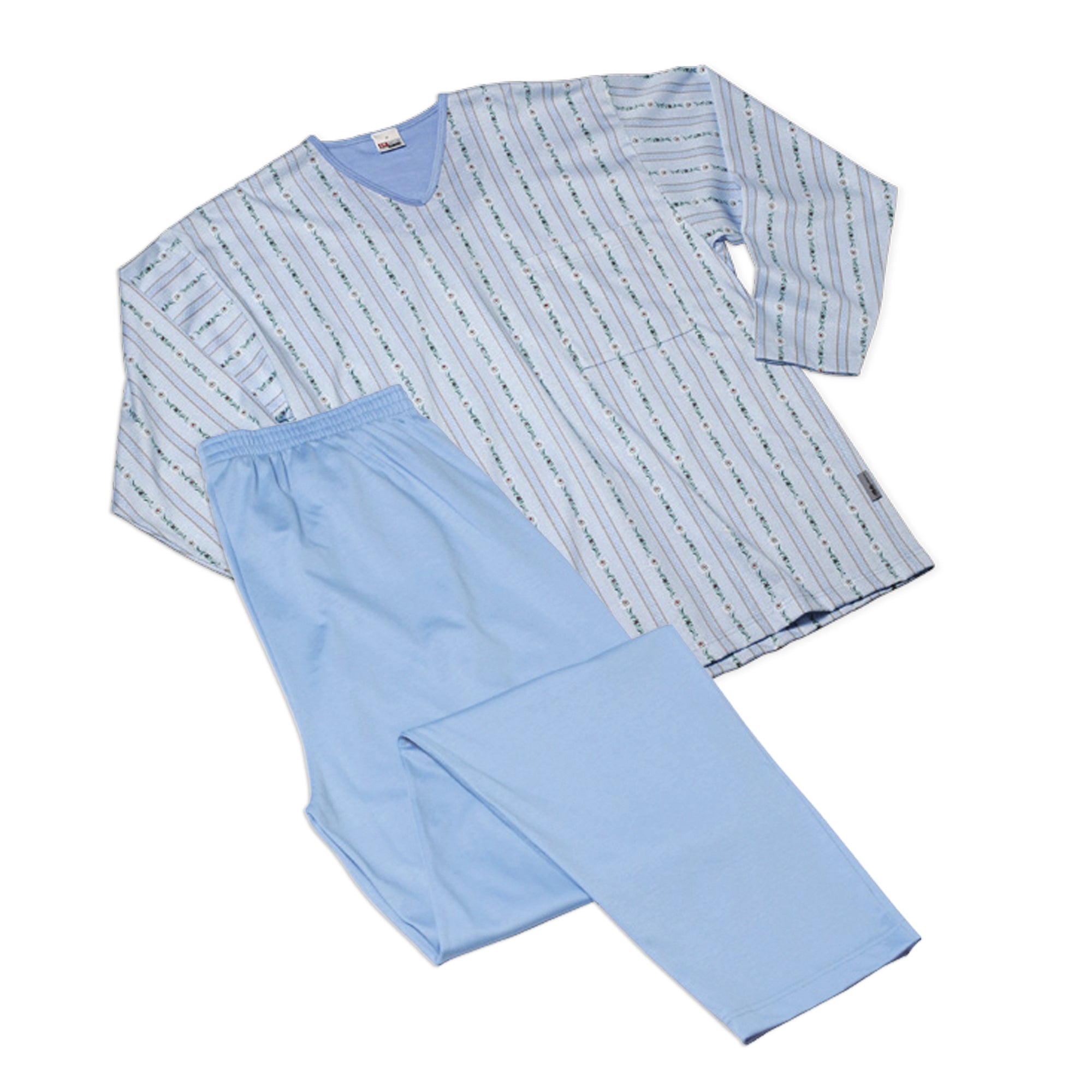 Pyjama long, encolure en V- Edelweiss Bleu