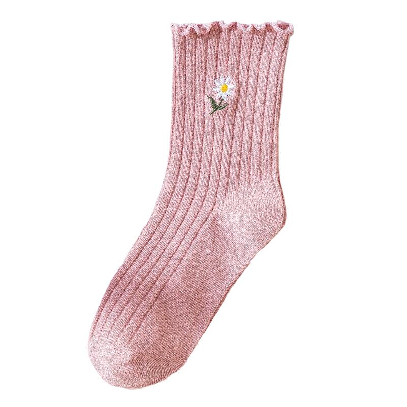 chaussettes à fleurs brodées - Rose