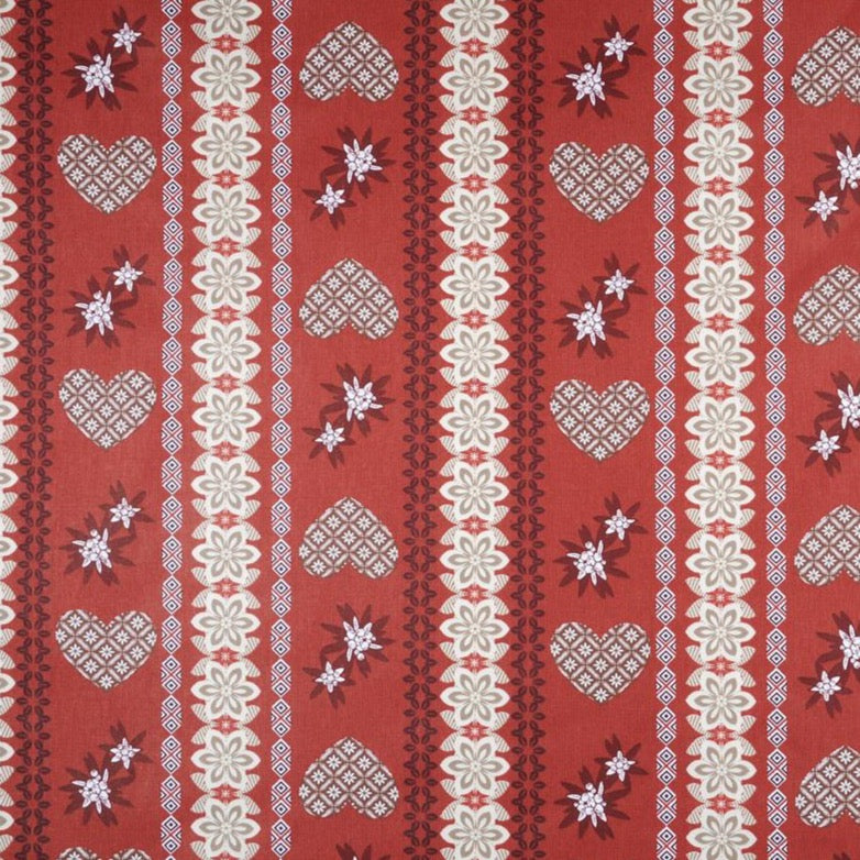 Tissu Coton - Edelweiss et Coeurs Rouges