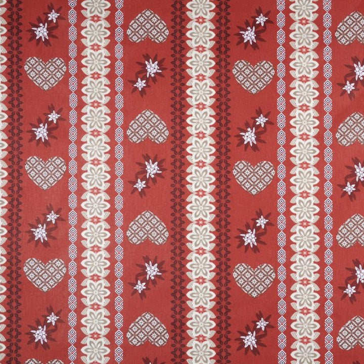 Tissu Coton - Edelweiss et Coeurs Rouges