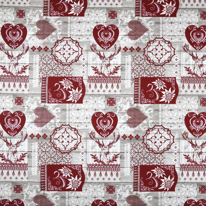 Tissu Coton - Edelweiss et Cerfs Rouge