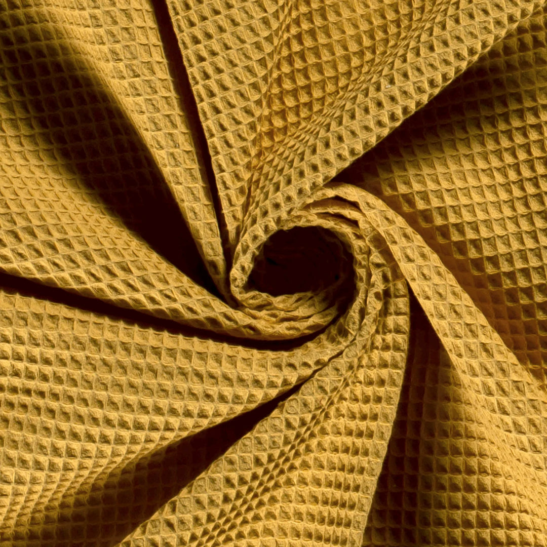 Tissu nid d'abeille - Jaune Moutarde