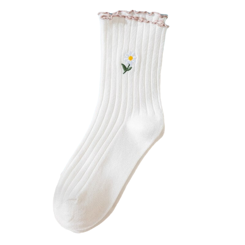 chaussettes à fleurs brodées - Blanc