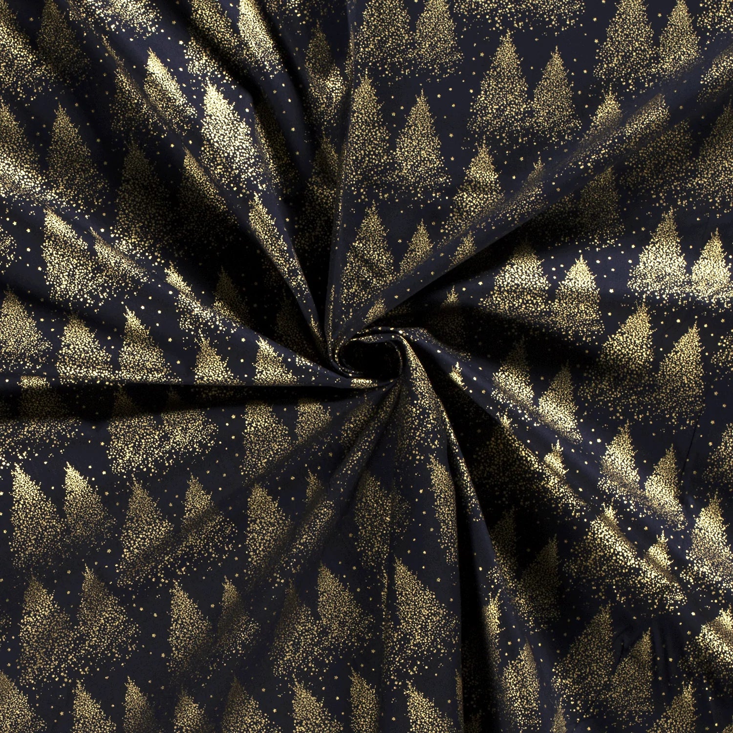 Tissu Coton Popeline- ARBRES DE NOËL BLEU MARINE