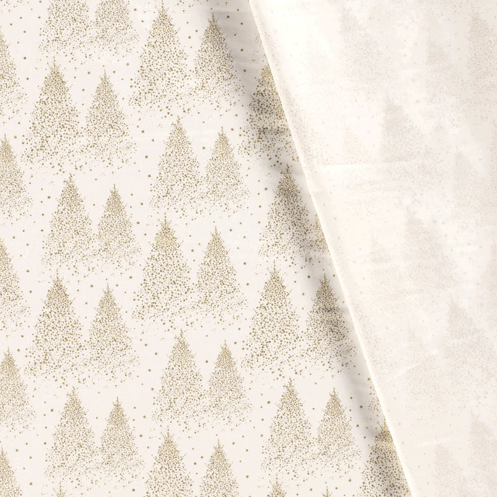 Tissu Coton Popeline- ARBRES DE NOËL BLANC CASSÉ