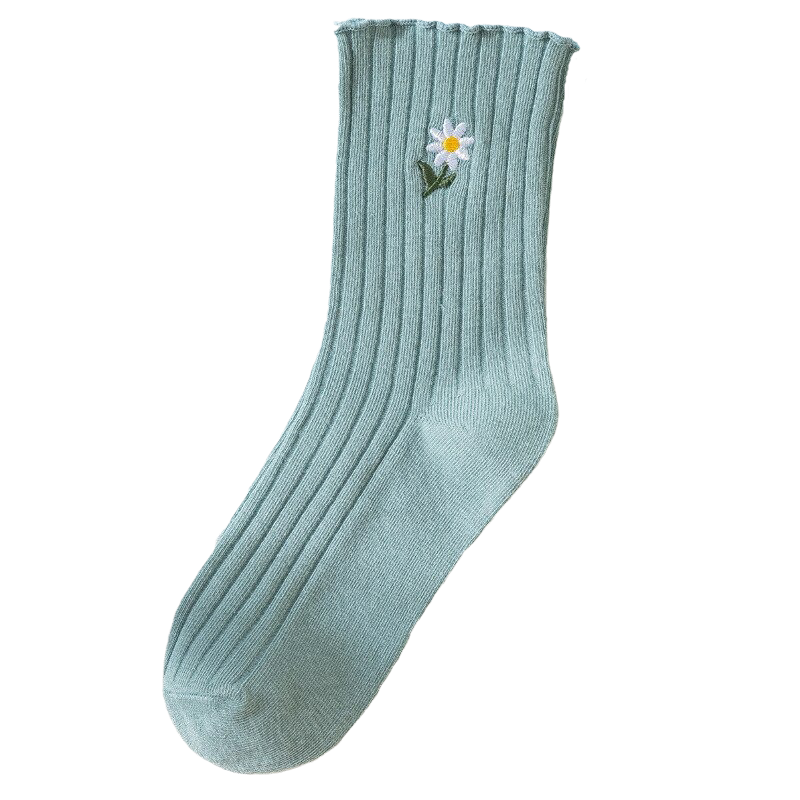 chaussettes à fleurs brodées - Bleu Acqua