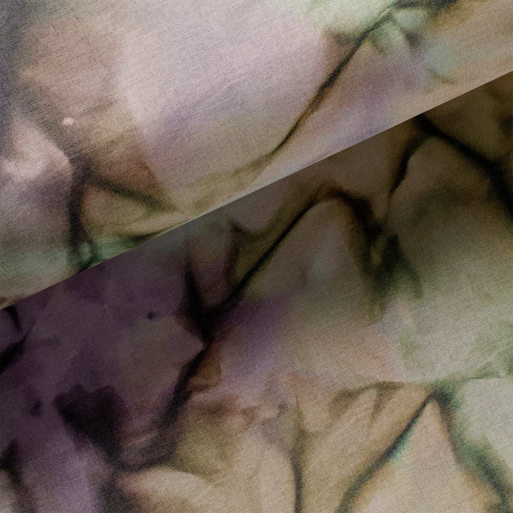 Tissu Coton - Aquarelle Lilas et Verte