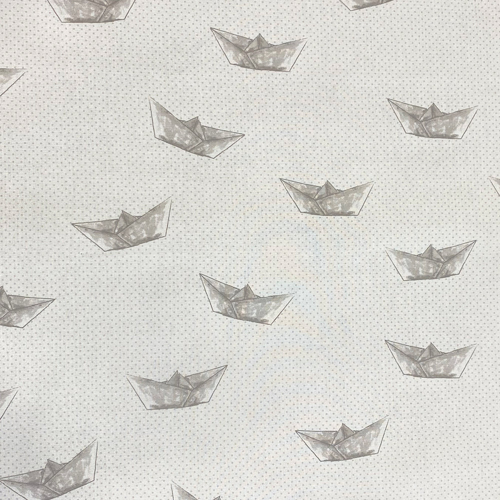 Tissu Coton - Bateaux en papier gris