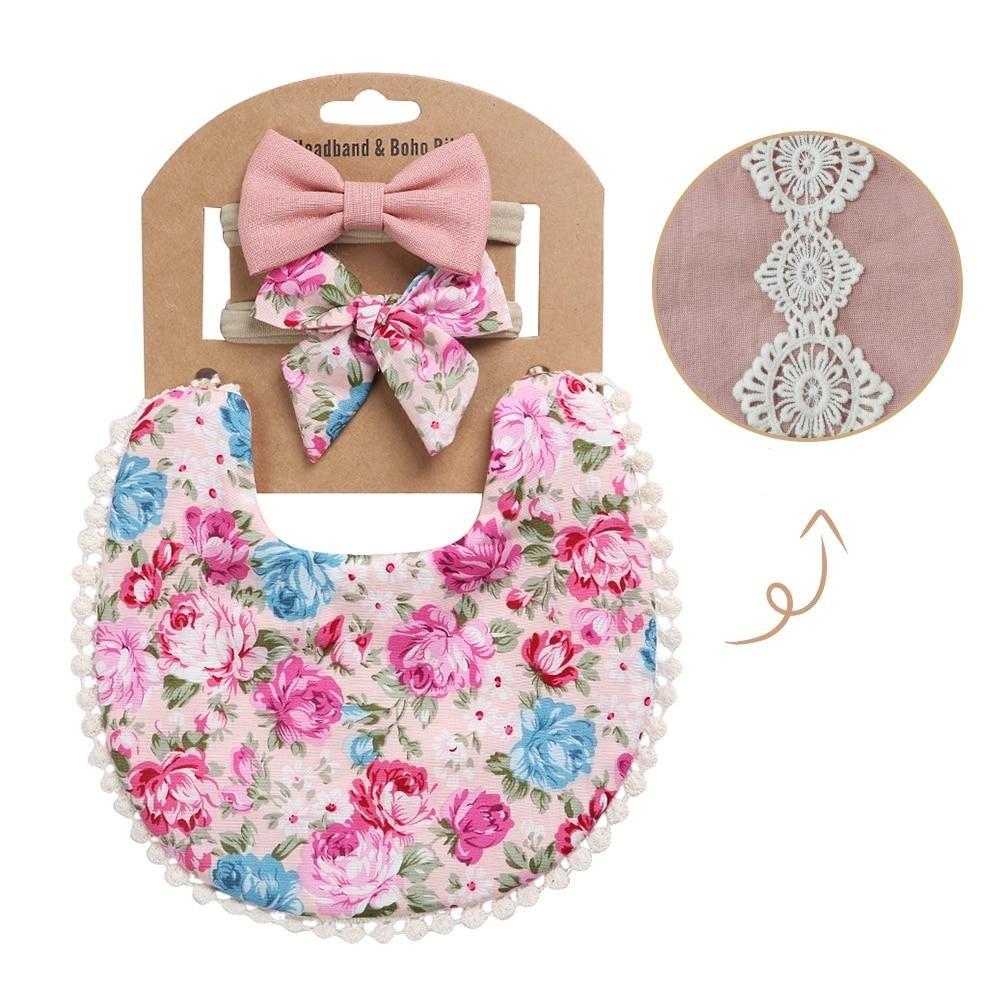 Bavoir avec Headband - Roses et broderie