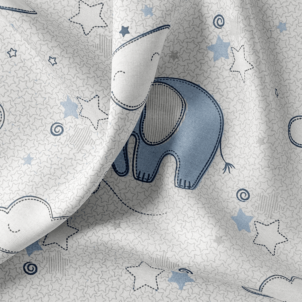 Tissu Coton - Nuages et éléphants