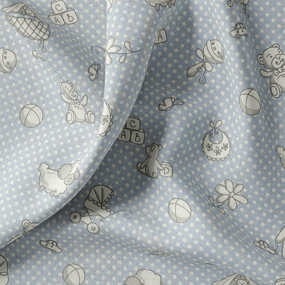 Tissu Coton - Peluches en Fond Bleu