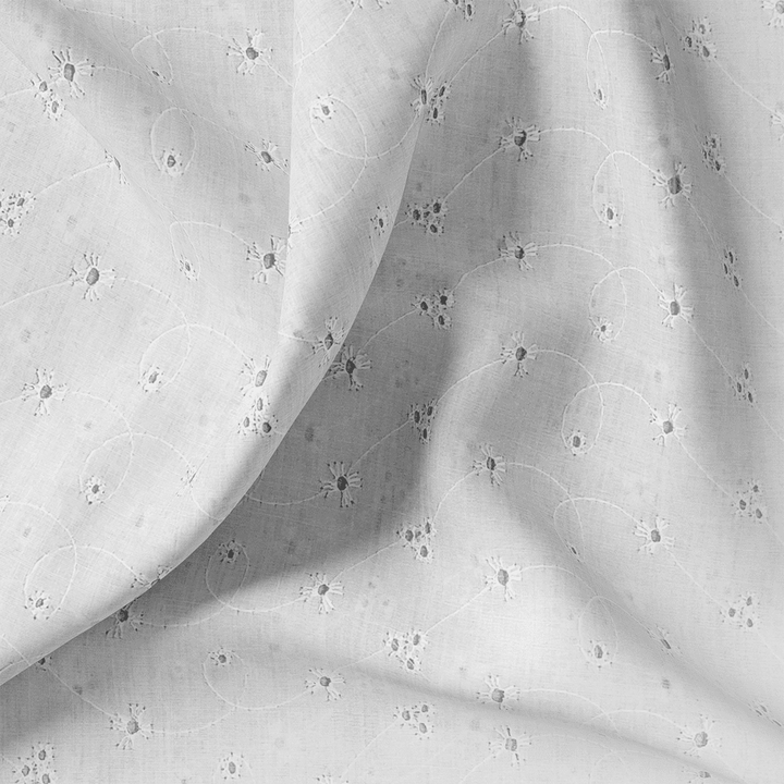 Tissu voile de coton brodé- Blanc