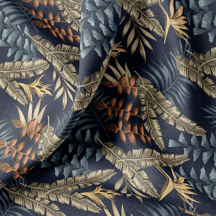 Tissu Chemisier Viscose - Tropical en Fond Bleu Marine