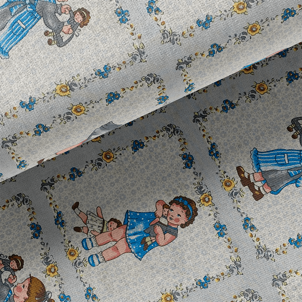 Tissu Coton - Carreaux Petite Fille Bleu
