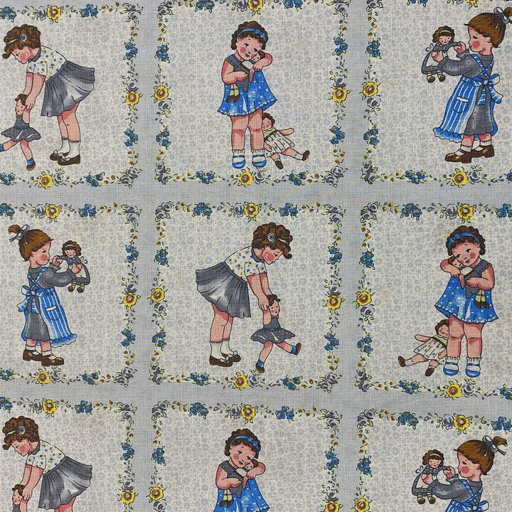 Tissu Coton - Carreaux Petite Fille Bleu