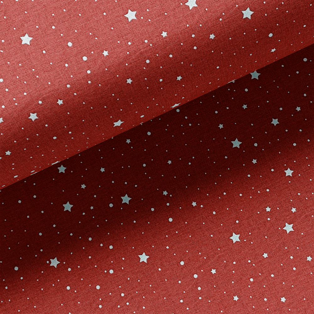 Tissu Coton - Étoiles Blancs Fond Rouge