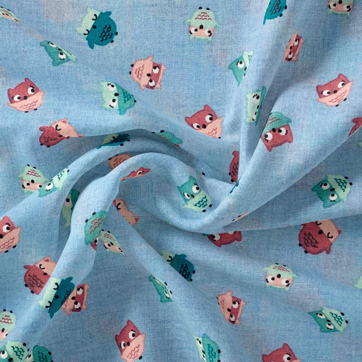 Tissu Coton - Hibou Bleu - Biner Pinaton