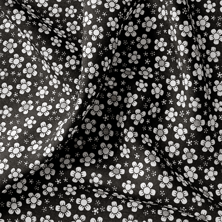 Tissu Coton- Petites Fleurs Blanc et Noir