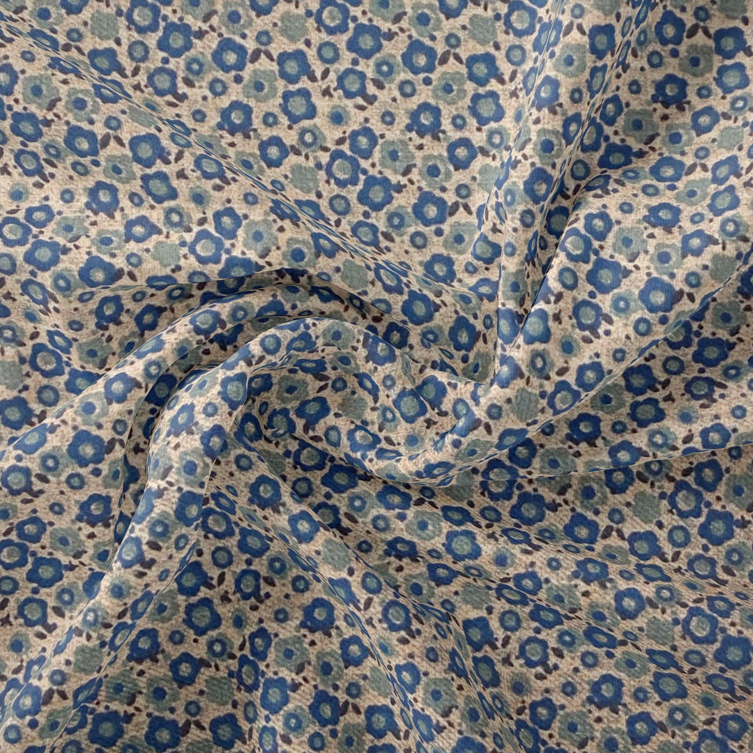Tissu Coton - Petites Fleurs Bleu Foncé