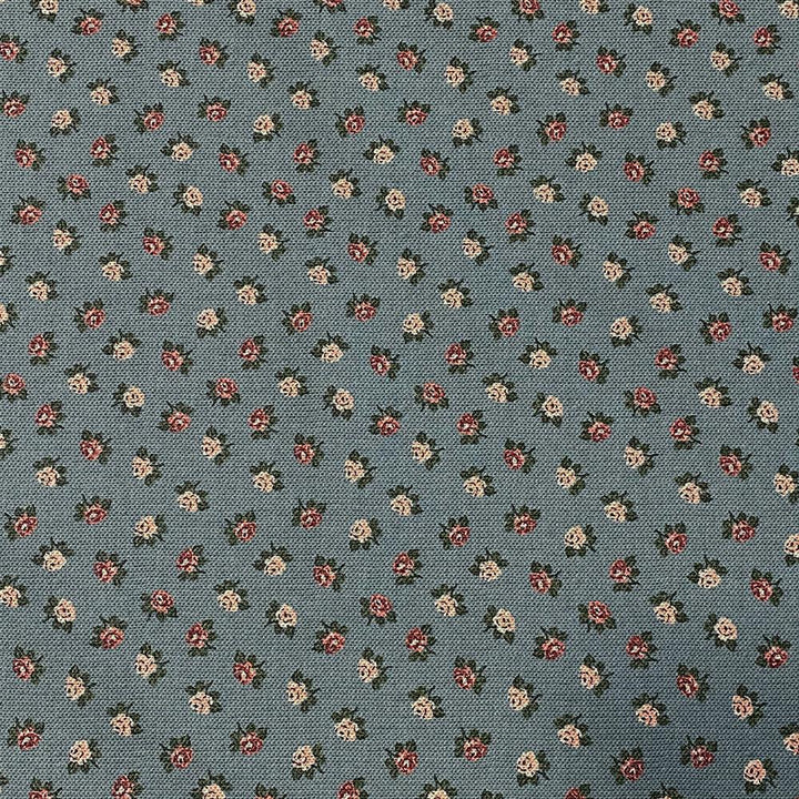 Tissu Coton - Petites Roses Fond Bleu Ciel