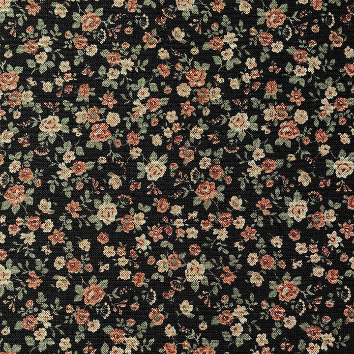 Tissu Coton - Petites Roses Fond Noir