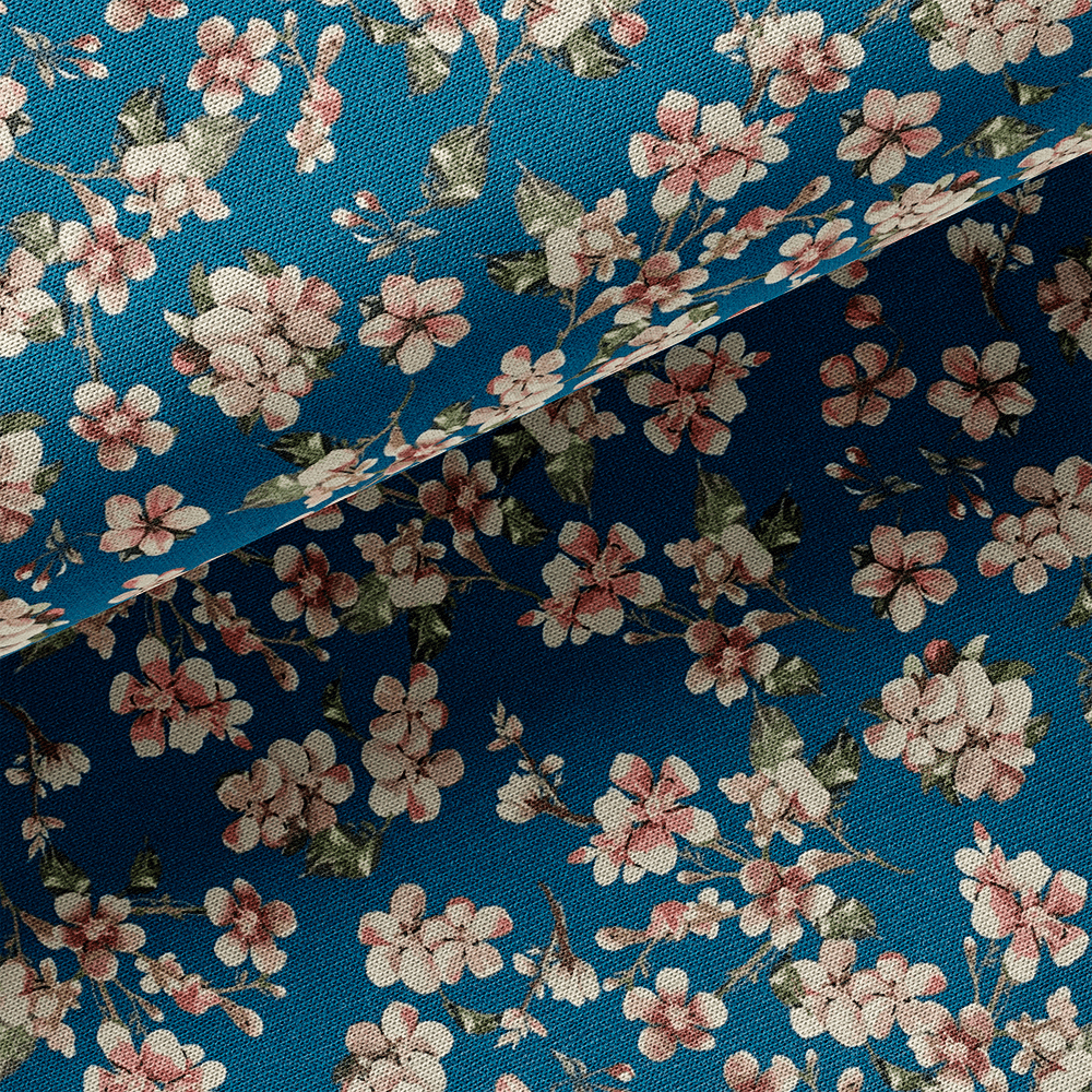 Tissu Jersey - Fleurs en Fond Bleu