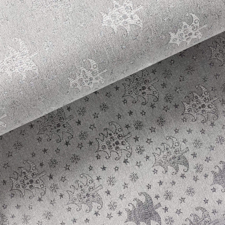 Tissu Polyester Brillant - Noël Sapin Argenté - Biner Pinaton