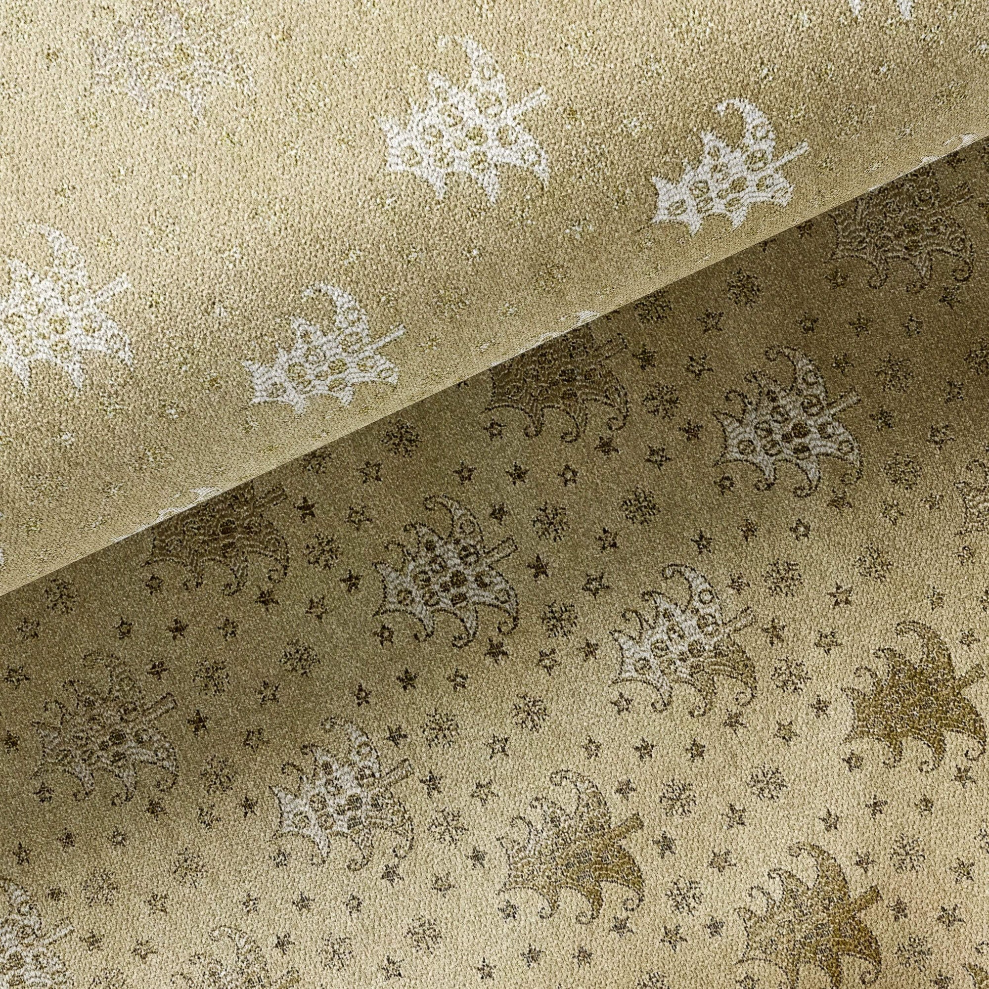 Tissu Polyester Brillant - Noël Sapin Or - Biner Pinaton