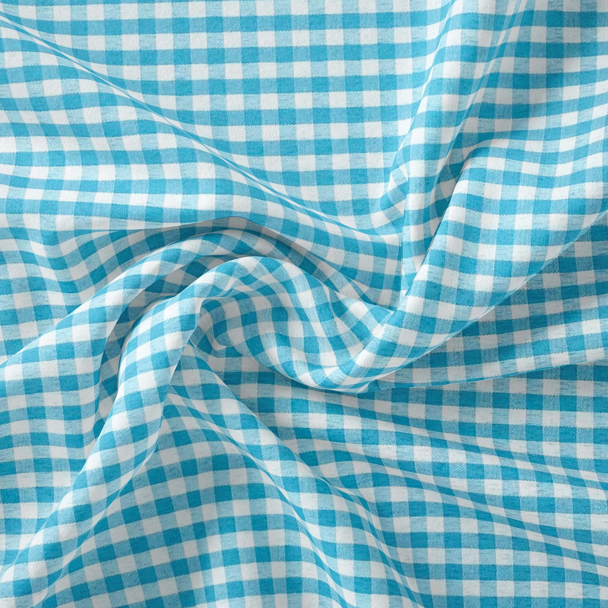 Tissu Polyester - Carreaux Turquoise / Blanc - Biner Pinaton