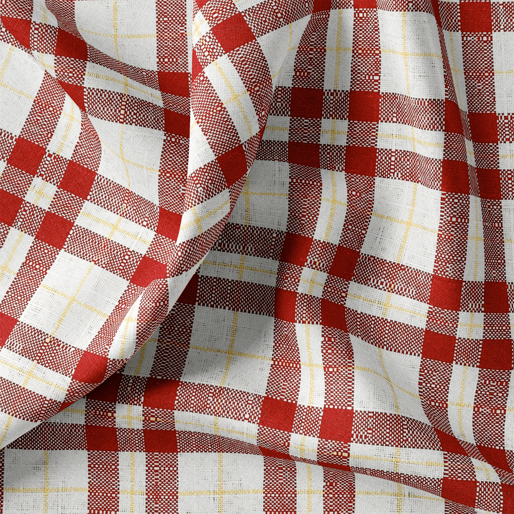 Tissu Polyester Tissé - Carreaux Rouge & Blanc & Jaune