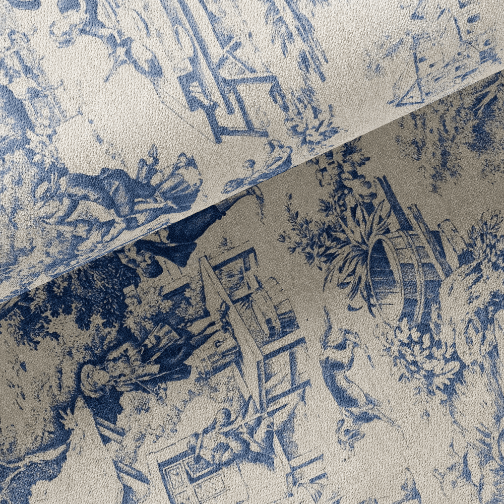 Tissu Toile de Jouy- Bleu