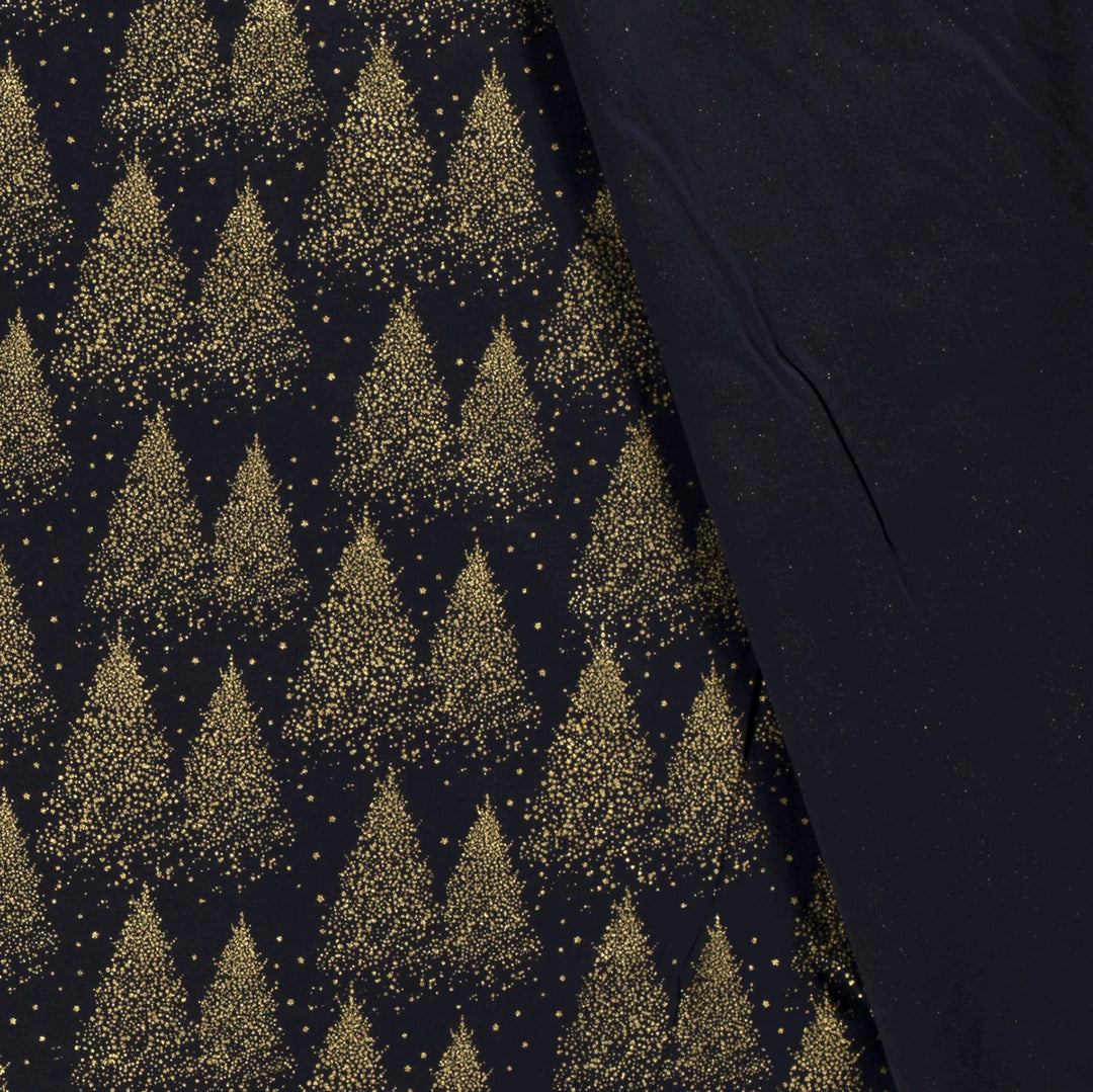 Tissu Coton Popeline- ARBRES DE NOËL BLEU MARINE