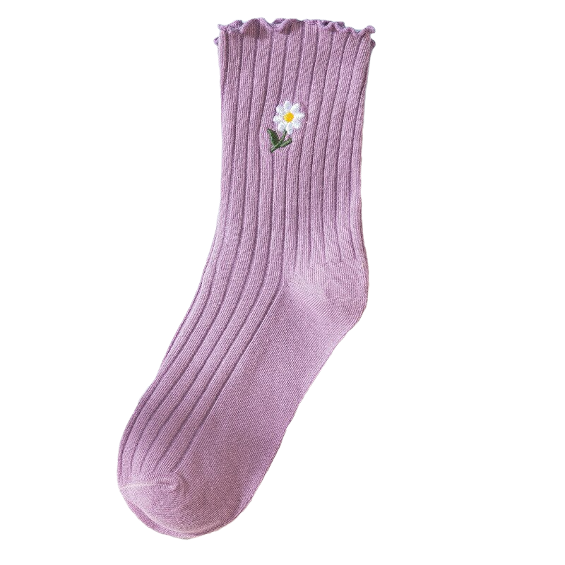 chaussettes à fleurs brodées - Lilas