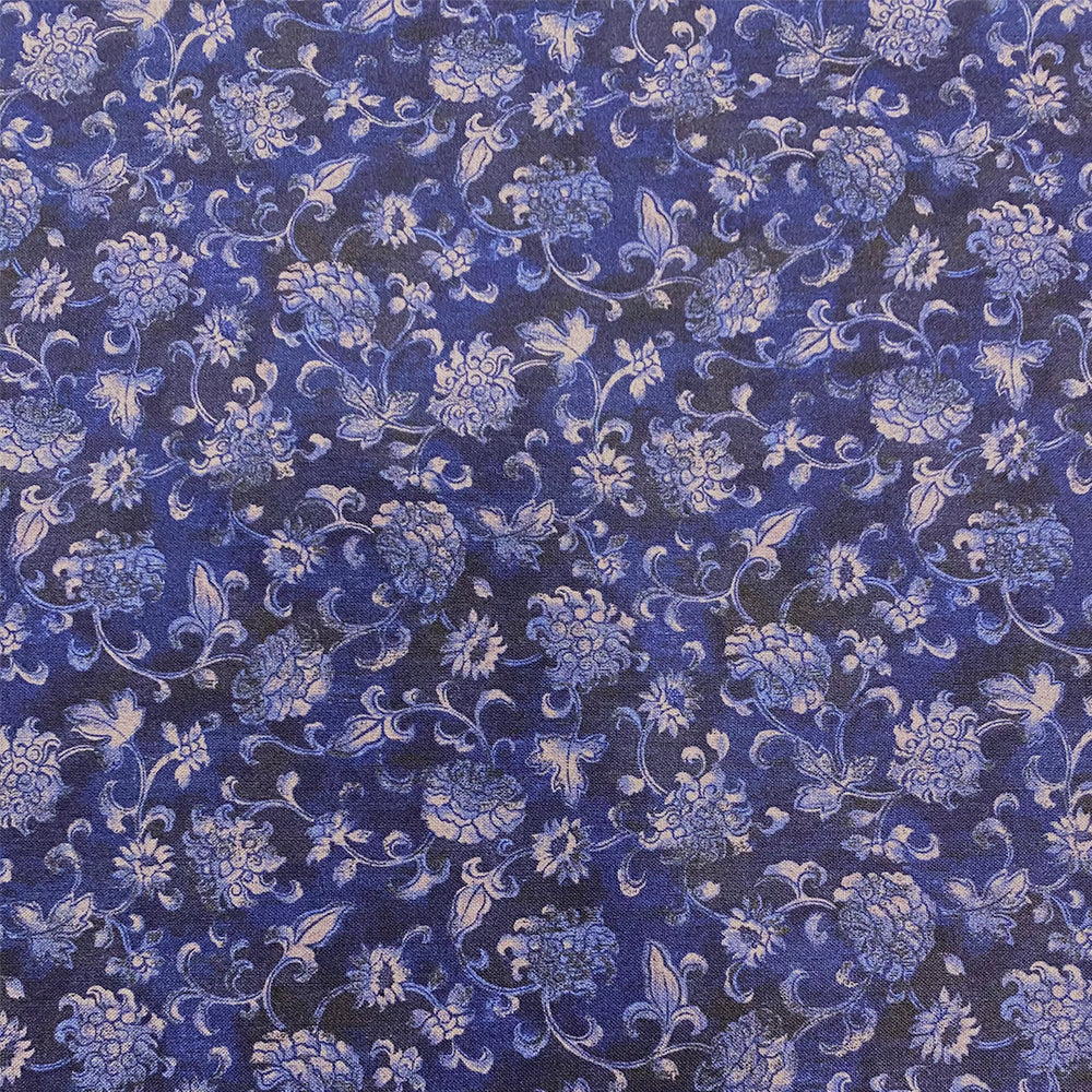 Tissu Coton - Fleurs Divers en Fond Bleu Marine