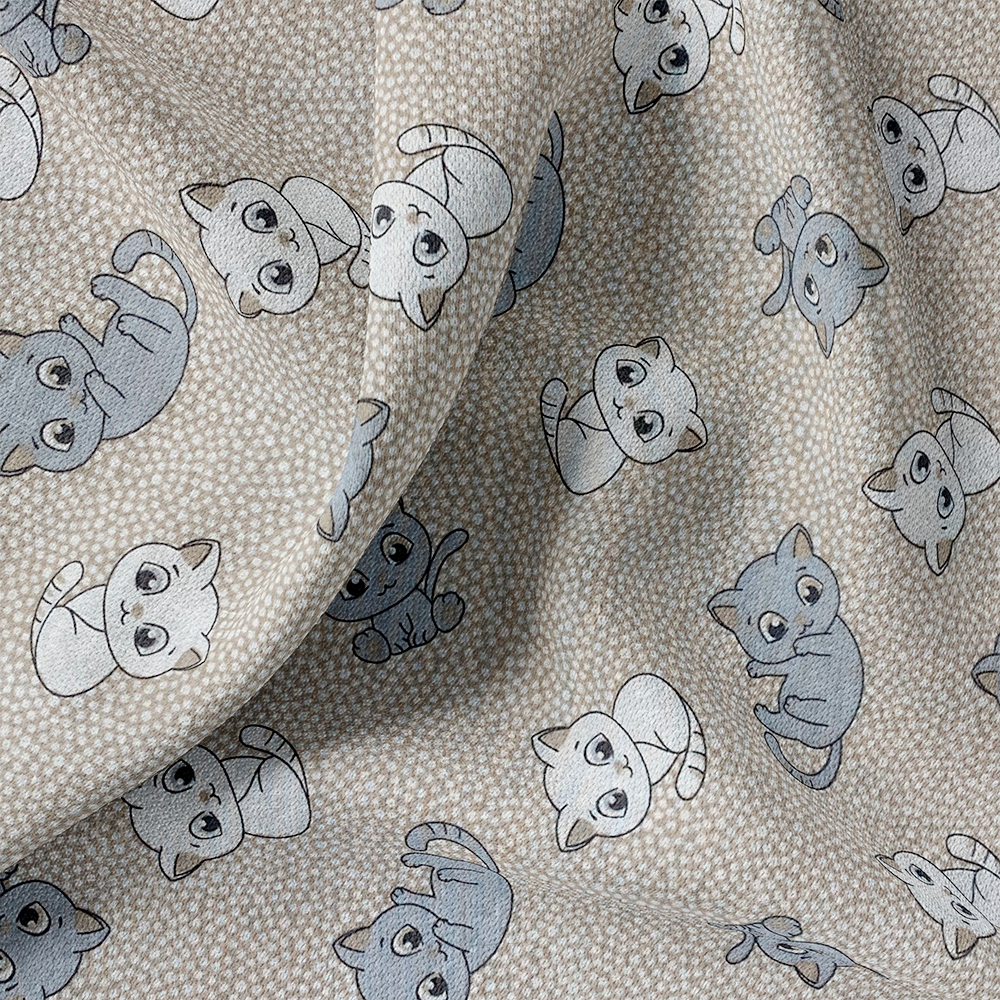 Tissu Coton- Chats et Pois Beige
