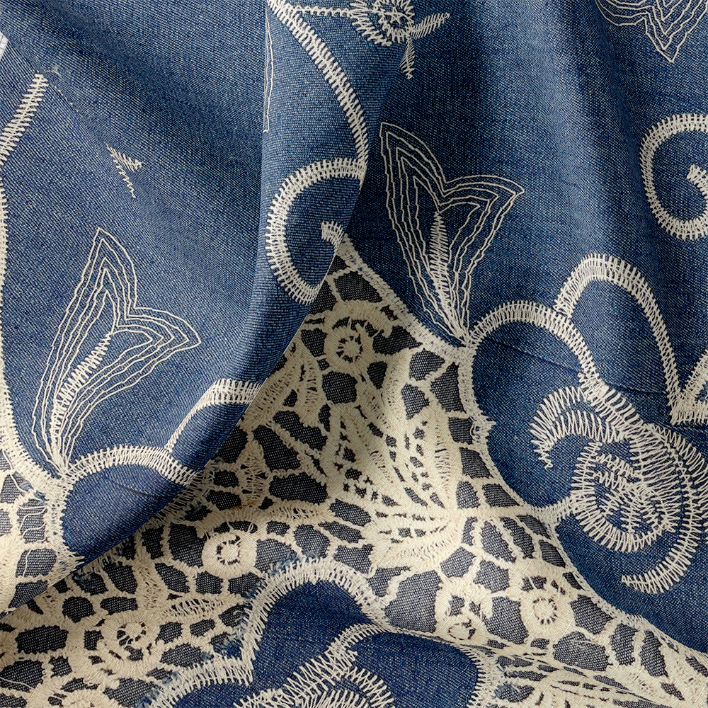 Tissu Jeans Fluide- avec finition en broderie