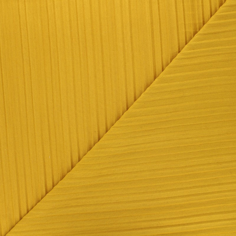Tissu jersey polyviscose plissé - jaune moutarde