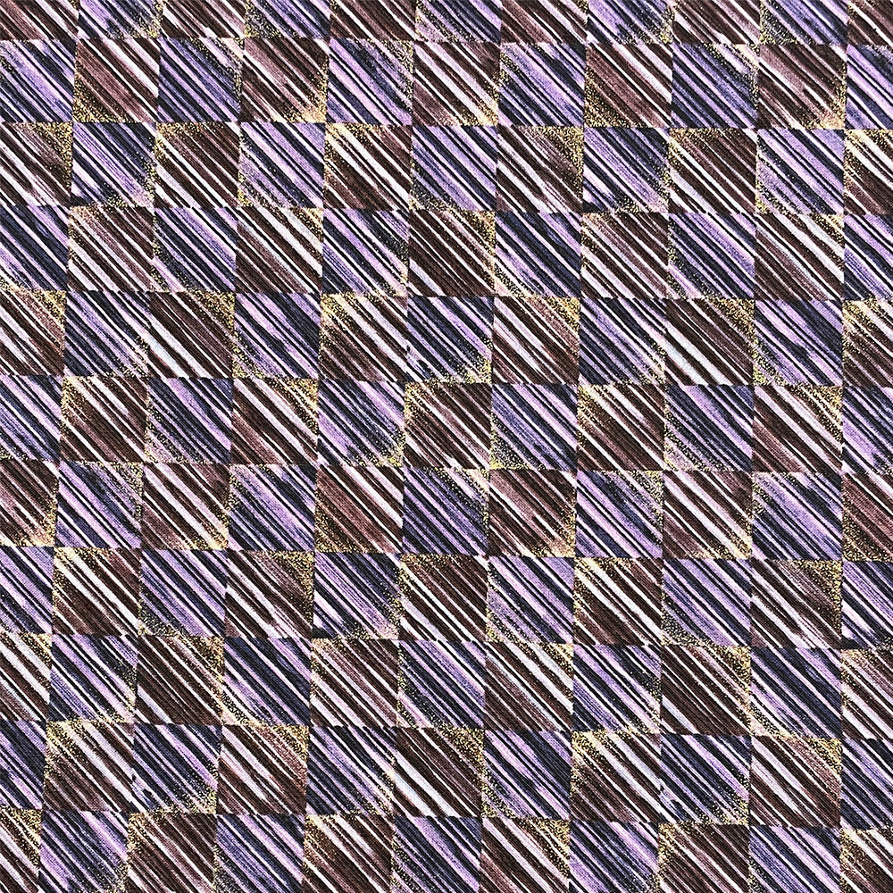 Tissu Coton - Carreaux Violets et doré